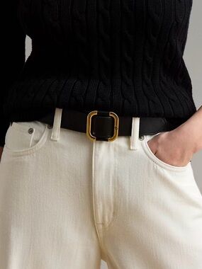 Ralph Lauren Leather Slide Buckle Belt • black with gold hardware • casual XL